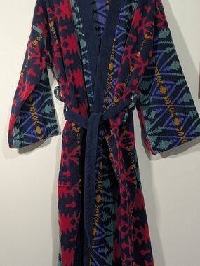 Vintage Southwestern Aztec Robe Cotton Long Boho Tribal Belted OSFA